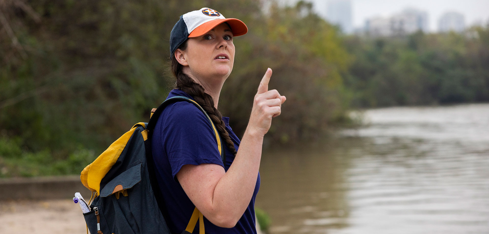 Houston Landing columnist Maggie Gordon touring the Houston East End by the Buffalo Bayou.