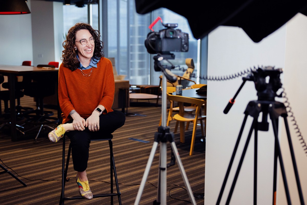 Houston Landing investigative reporter Alex Stuckey during an interview for a video promo before launching.