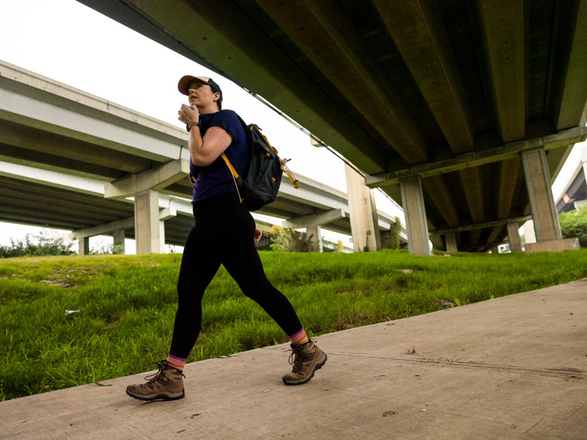 Maggie Gordon walks the south bank of the Buffalo Bayou Hike and Bike Trail