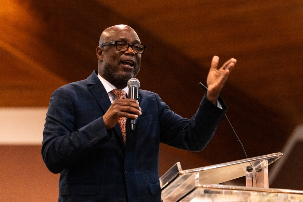 Bishop James Dixon gives a speach