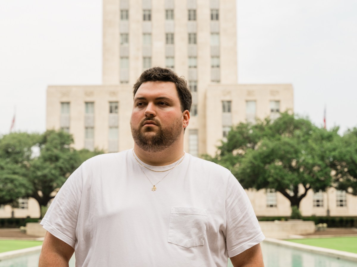 Tim Carlin stands in front of Houston City Hall