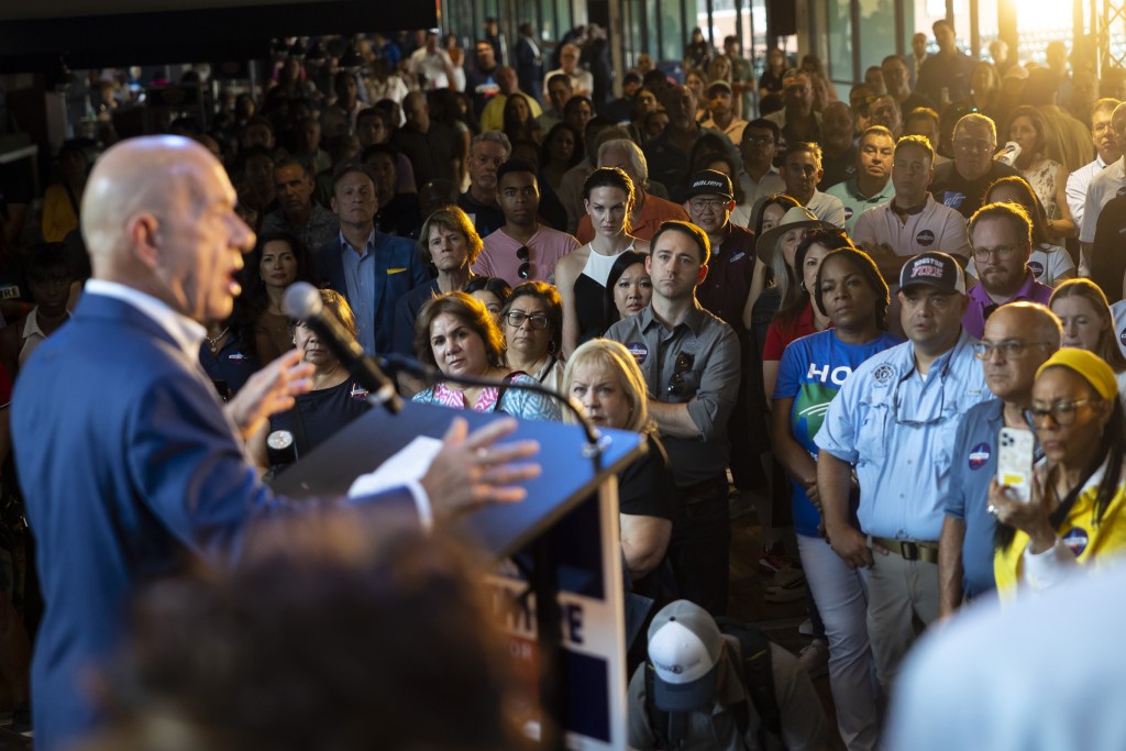 The crowd listens to mayoral candidate John Whitmire during a campaign kickoff event for  at Minute Maid Park on Saturday, June 10, 2023, in Houston