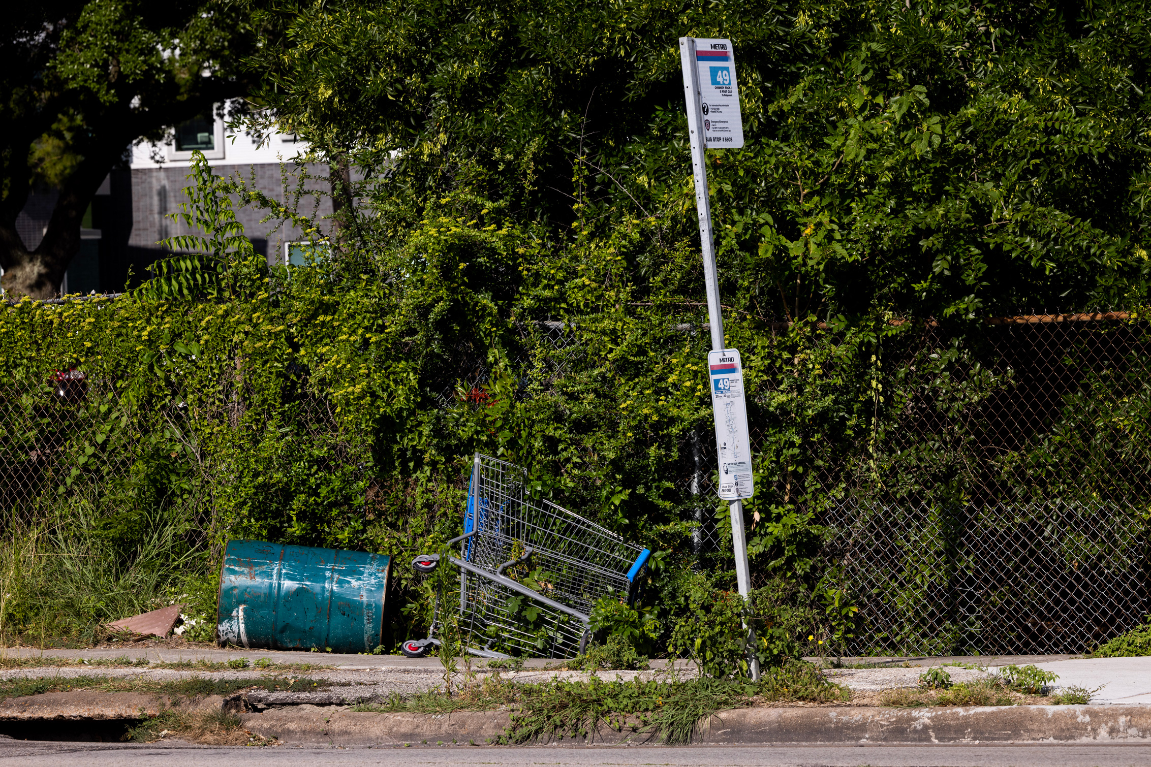 A METRO bus stop on Chimney Rock Road in the Gulfton neighborhood