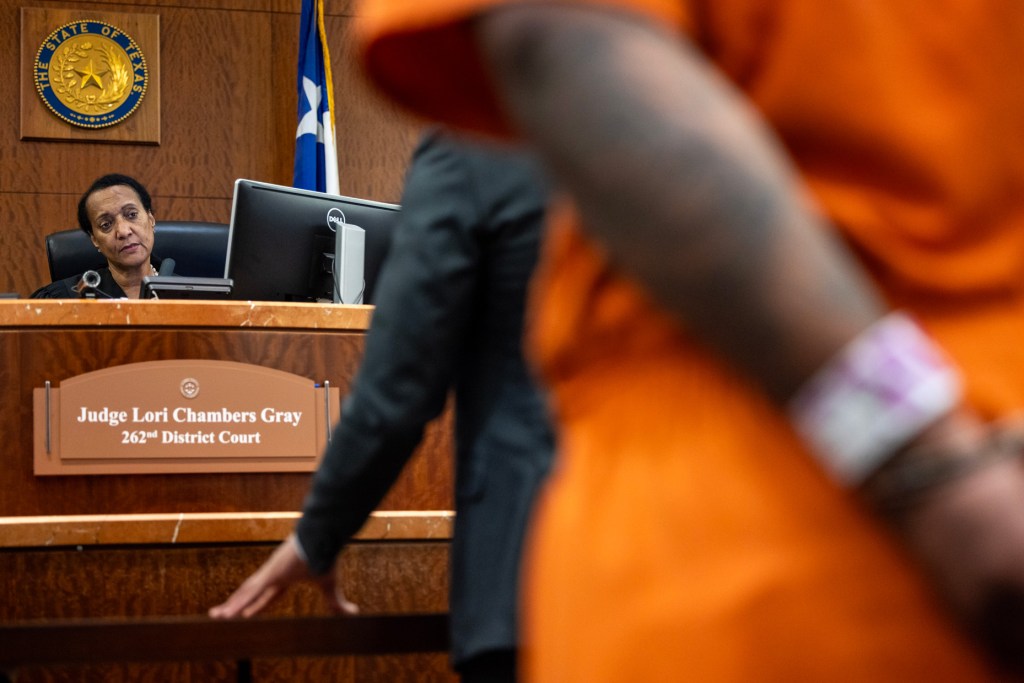Judge Lori Chambers Gray listens to an attorney plead his clients case during court at the Harris County Criminal Justice Center
