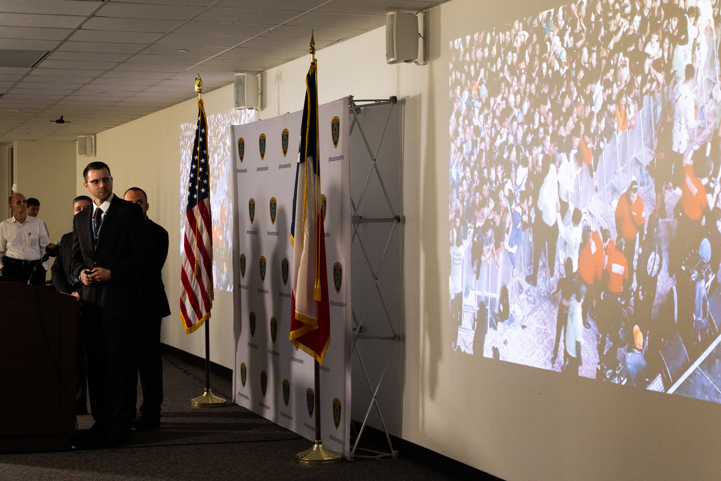 Houston Police Department Detective Michael Barrow presents an image from the 2021 Astroworld concert