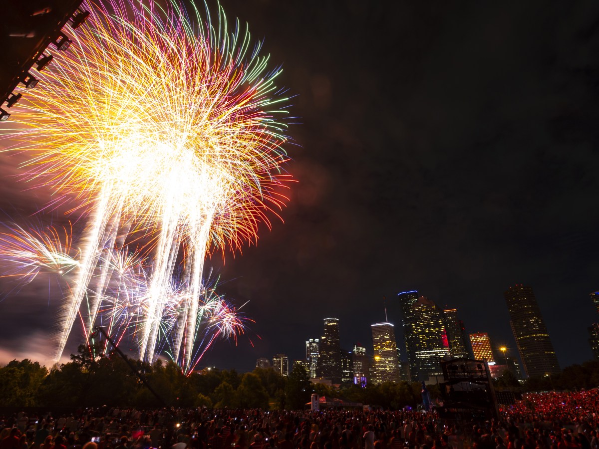 Fireworks over downtown Houston