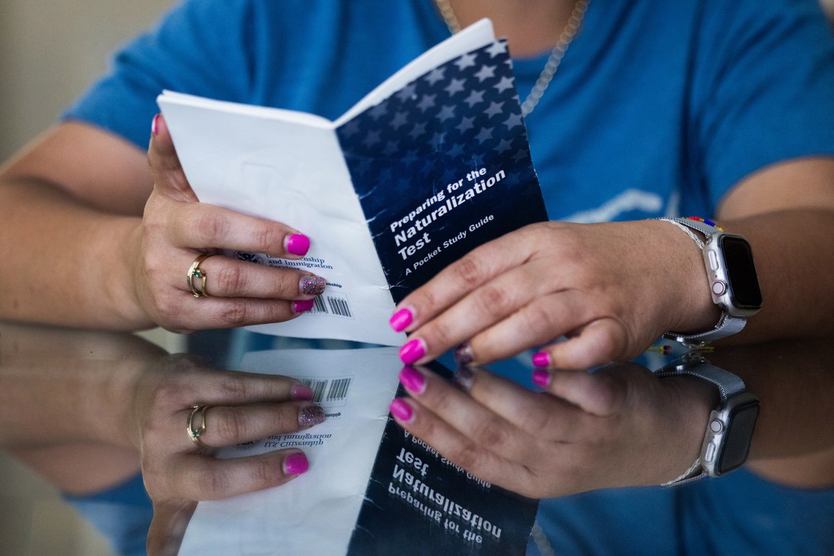 Jessica Mejia Ramirez studies for the U.S. naturalization test