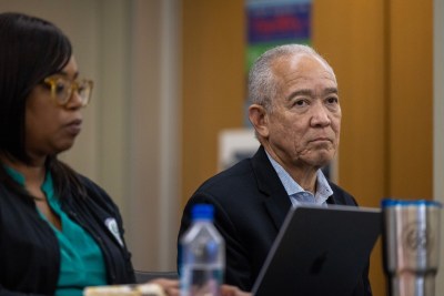 Houston ISD Superintendent Mike Miles listens to public comment during a school board meeting