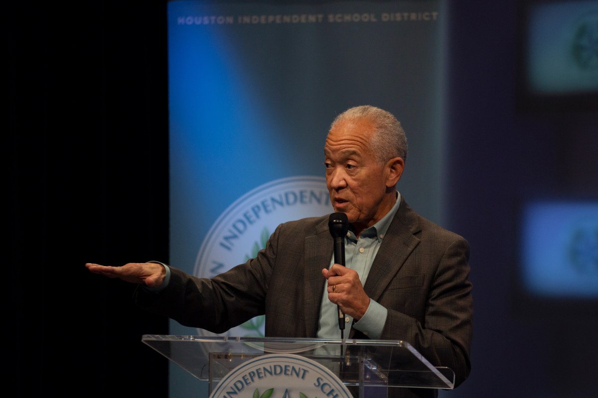 Houston ISD Superintendent Mike Miles speaks to reporters during a press conference Aug. 28 at the district's northwest Houston headquarters