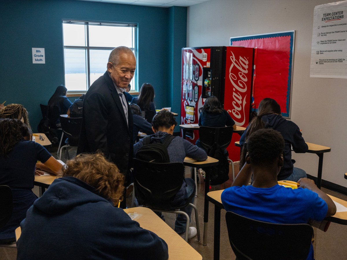 Houston ISD Superintendent Mike Miles observes classes during a tour Aug. 31 at Sugar Grove Academy in Houston's Sharpstown neighborhood.