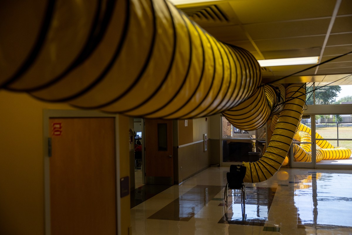 A series of fabric vents for a temporary air conditioning system at Ashford Elementary