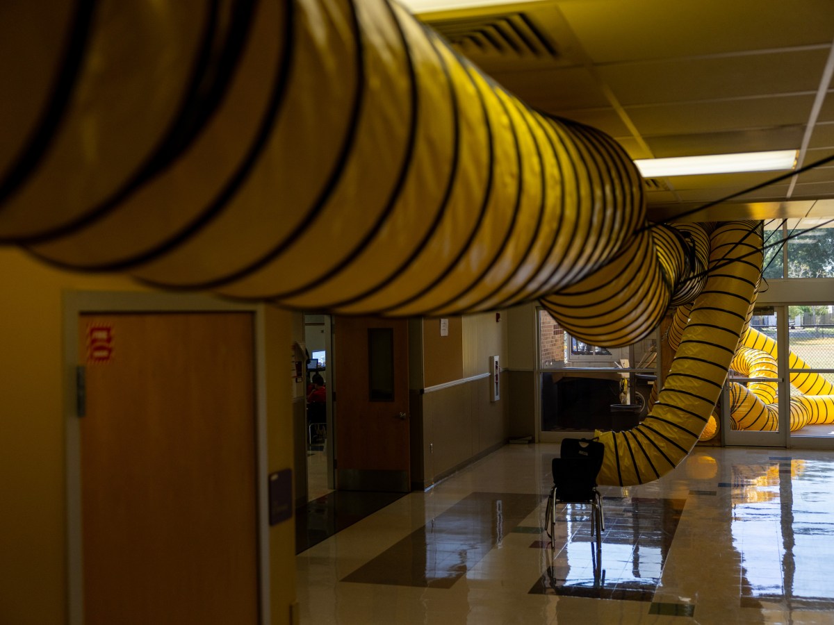 A series of fabric vents for a temporary air conditioning system at Ashford Elementary
