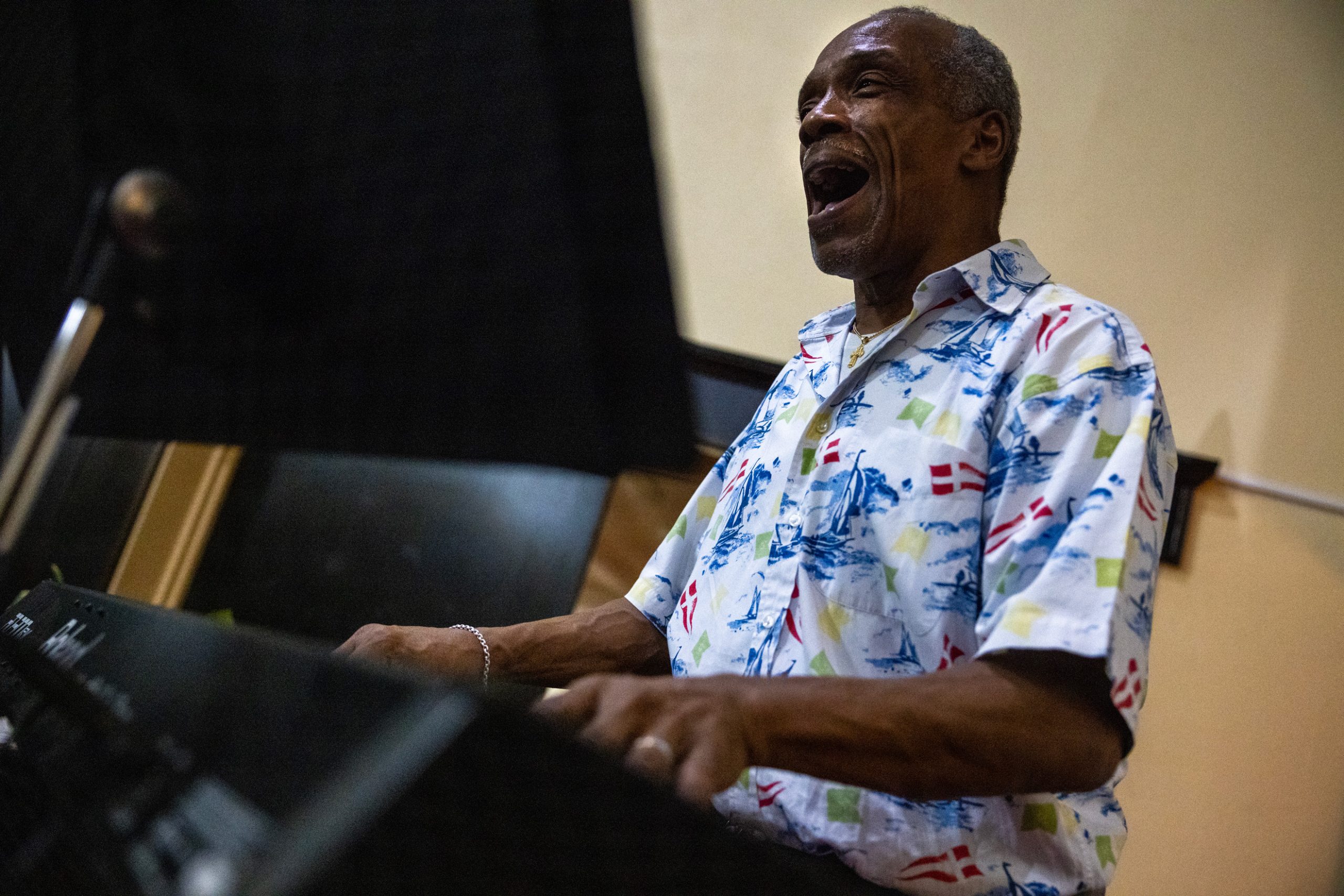 Kenneth Clayborne leads during a church choir practice at Mt. Vernon United Methodist Church