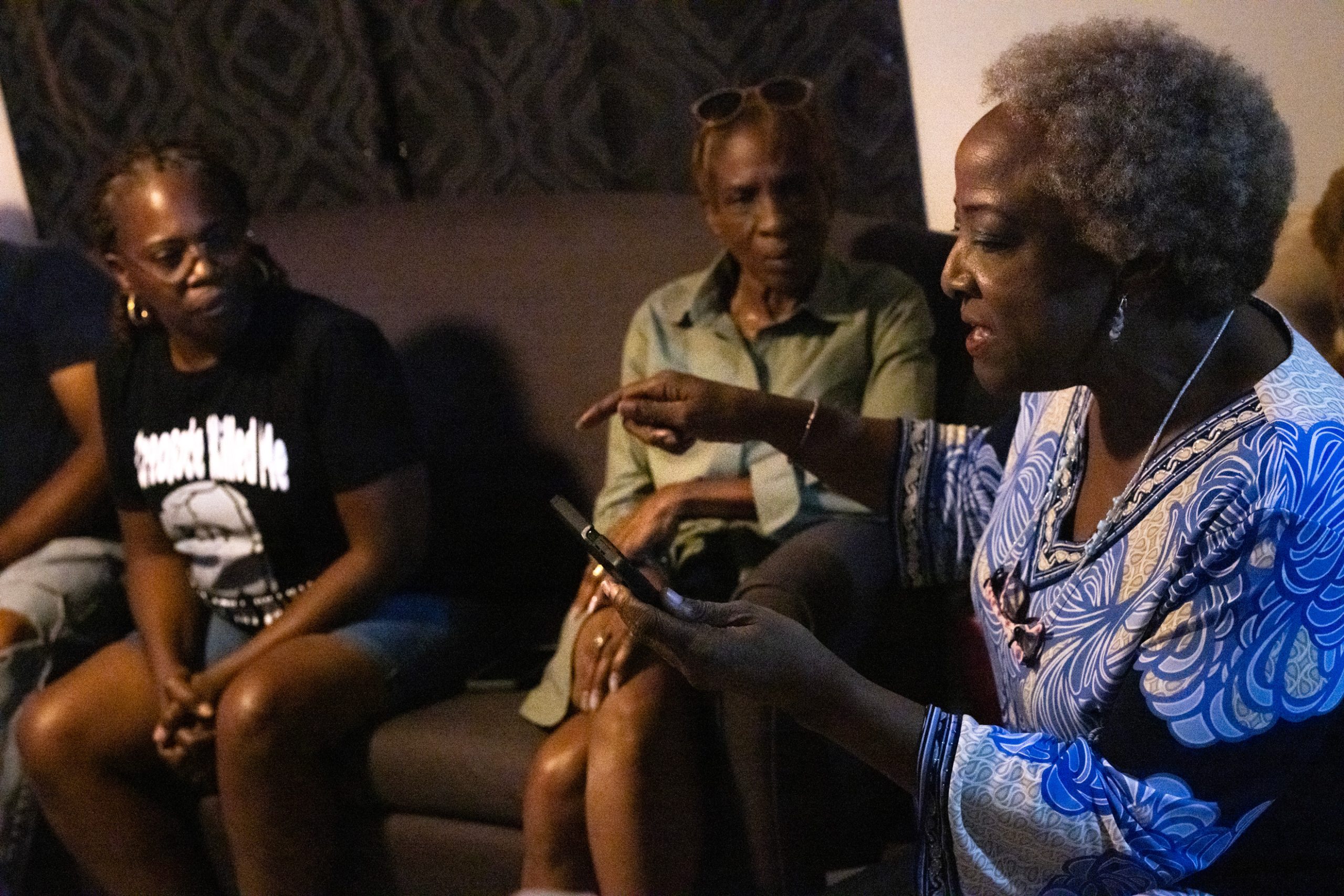 Joetta Stevenson, at right, gives an interview to ABC 13 about her reactions to a statement released by Union Pacific regarding contamination in Fifth Ward,