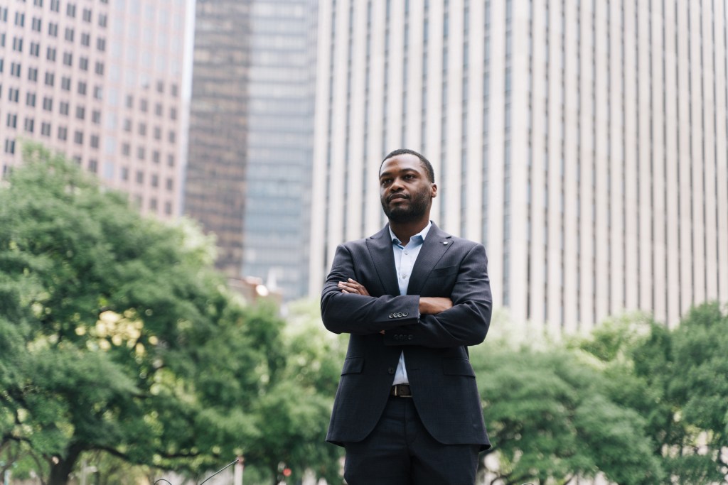 Charles Blain, president of Urban Reform, poses for a portrait at Houston City Hall