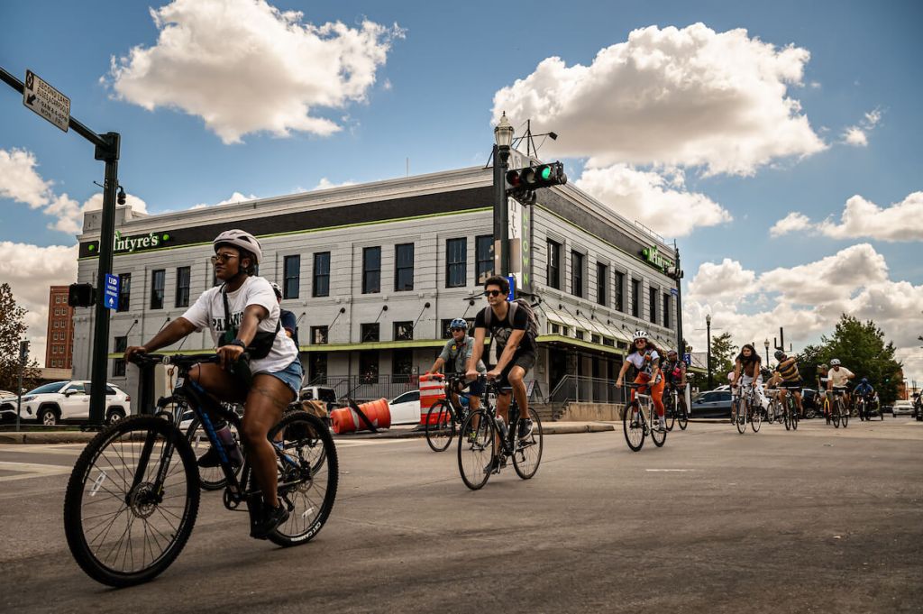 Dozens of cyclists attended a transportation forum of candidates running to be elected mayor of Houston, at the Architecture Center Houston on September 23, 2023 in Houston.