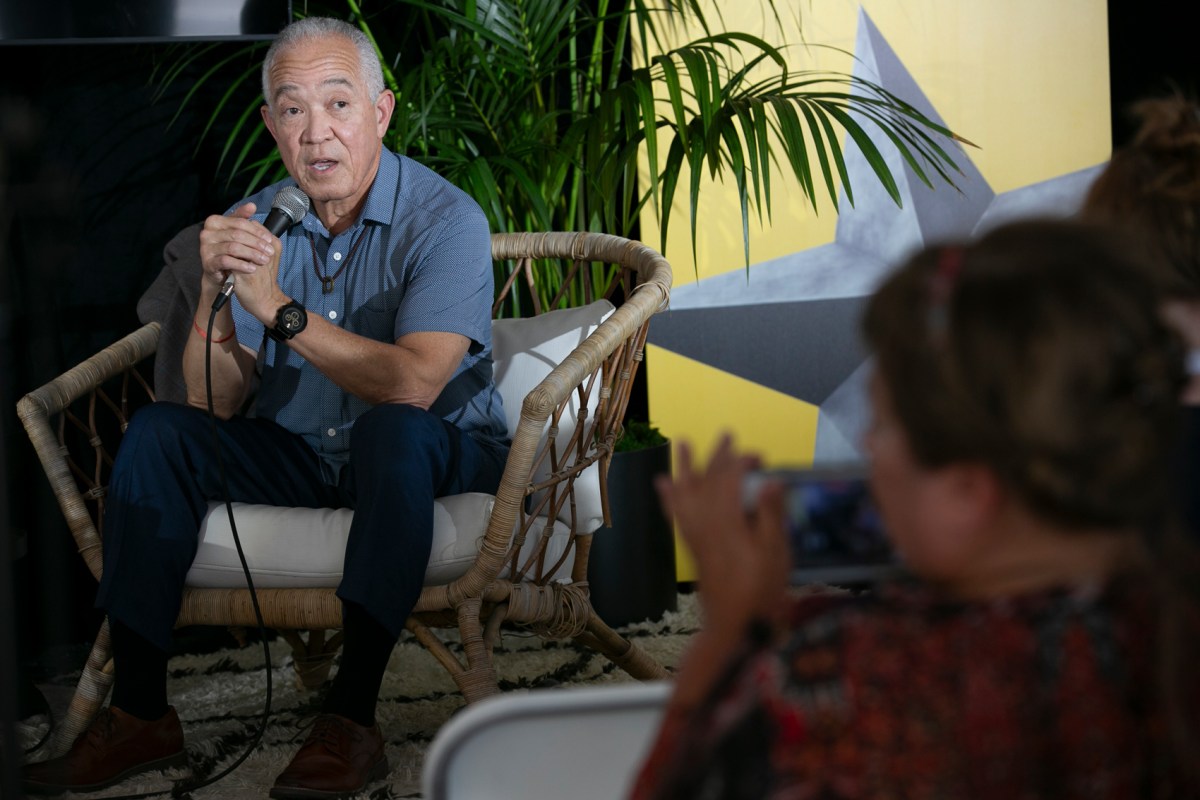 Mike Miles, state-appointed superintendent of Houston ISD, answers questions posed by Jacob Carpenter of the Houston Landing, during a Q&A session at the Tribune Festival in Austin