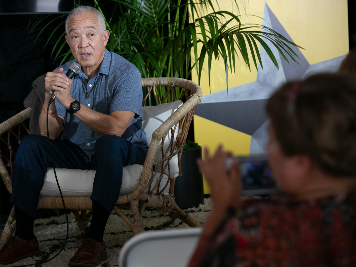 Mike Miles, state-appointed superintendent of Houston ISD, answers questions posed by Jacob Carpenter of the Houston Landing, during a Q&A session at the Tribune Festival in Austin
