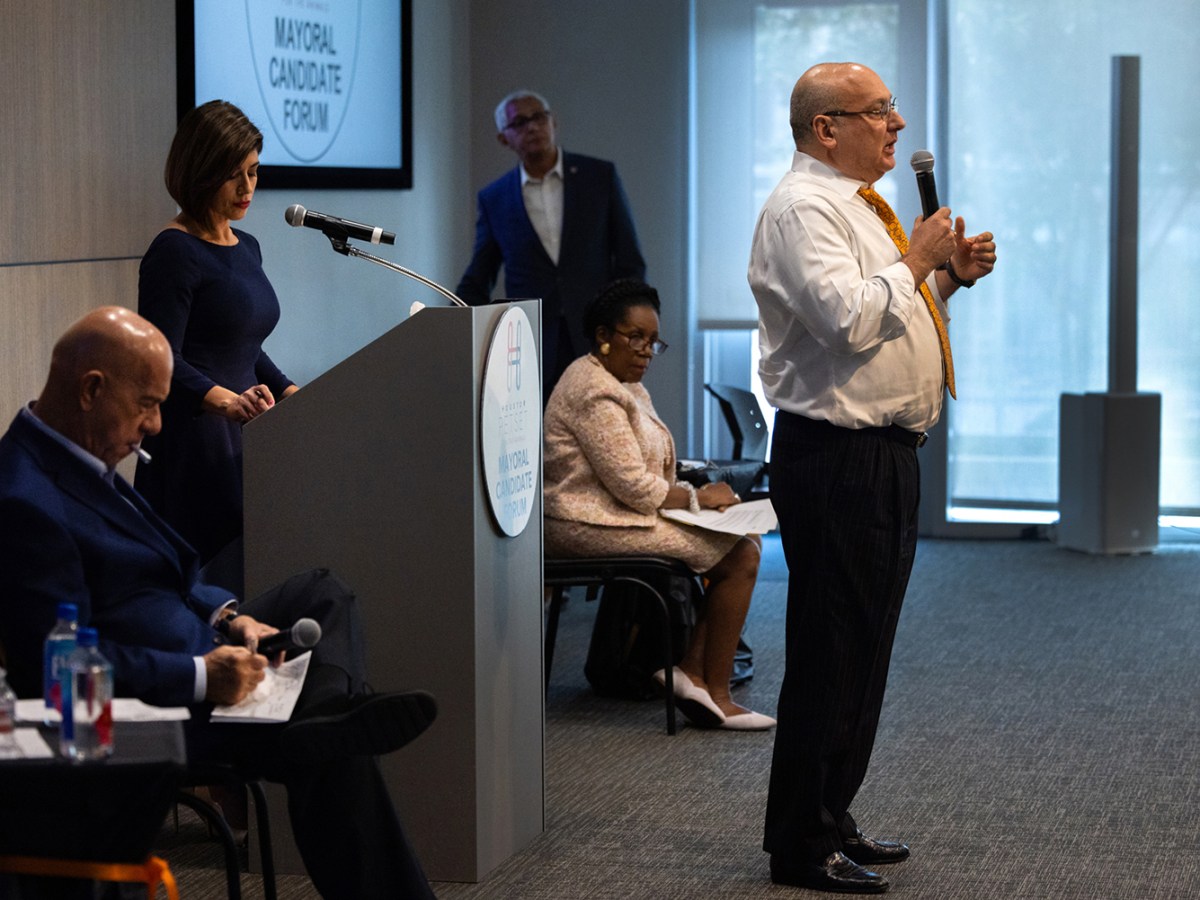 City of Houston mayoral candidate Gilbert Garcia addresses an audience at the mayoral candidate forum organized by Houston PetSet at Crime Stoppers of Houston