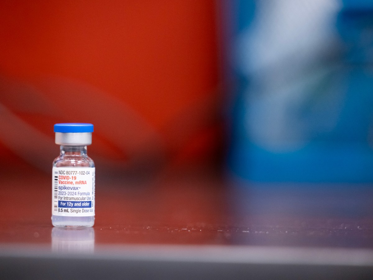 Moderna COVID-19 vaccine vials at the Northside Health Center in Houston.