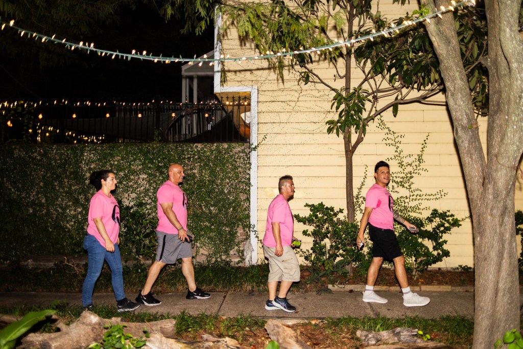 Q Patrol members (left to right) Leah Wolfthal, Salvador Maeve, Ethan Michelle Ganz and Marc Meave patrol a street in Montrose