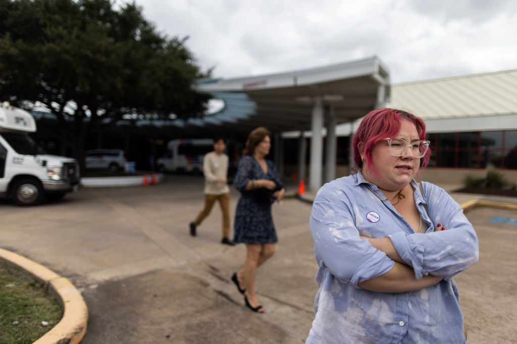 Kelsey Long talks about casting her ballot and her interest in helping younger voters make their voices heard. She participated in the elections at the Metropolitan Multi-Service Center, Friday, Oct. 27, 2023, in Houston.
