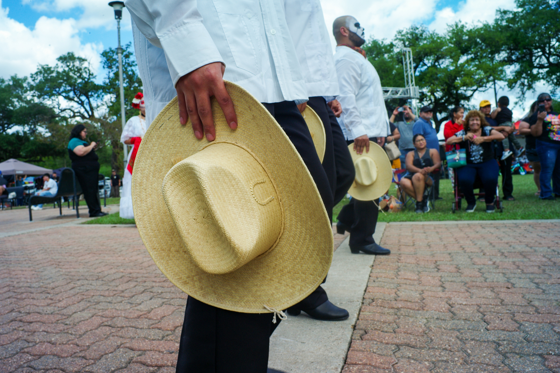 Members of Ballet Folklorico Herencia Mexicana de Houston perform for residents attending the Dia de los Muertos festival at Hidalgo Park,