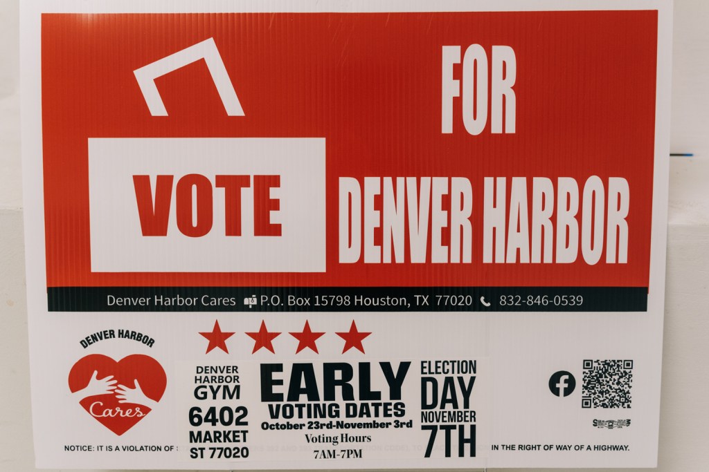 Denver Harbor Cares lawn sign on Wednesday,