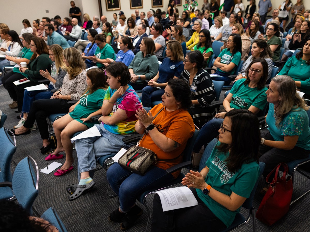 Parents of Spring Branch Independent School students, advocates and community members gather at the district facilities to attend a Spring Branch ISD school board meeting, Monday, Nov. 6, 2023, in Houston.