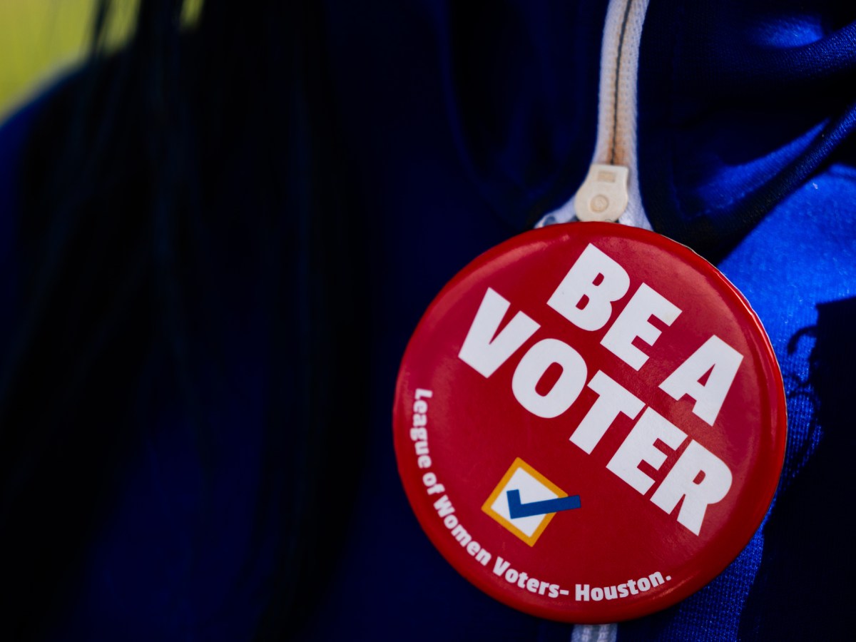 “Be a Voter” election button, Tuesday, Nov. 7, 2023, in Houston.