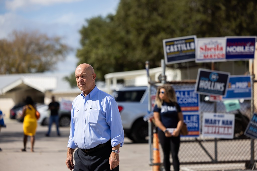 Houston mayoral candidate State Senator John Whitmire spends time at the SPJST Lodge 88 on Election Day meeting voters, Tuesday