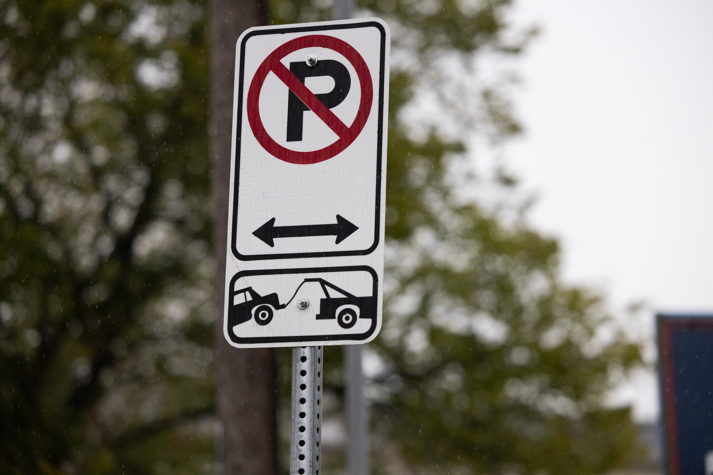 A no parking sign in the bike lane on Polk Street in Houston