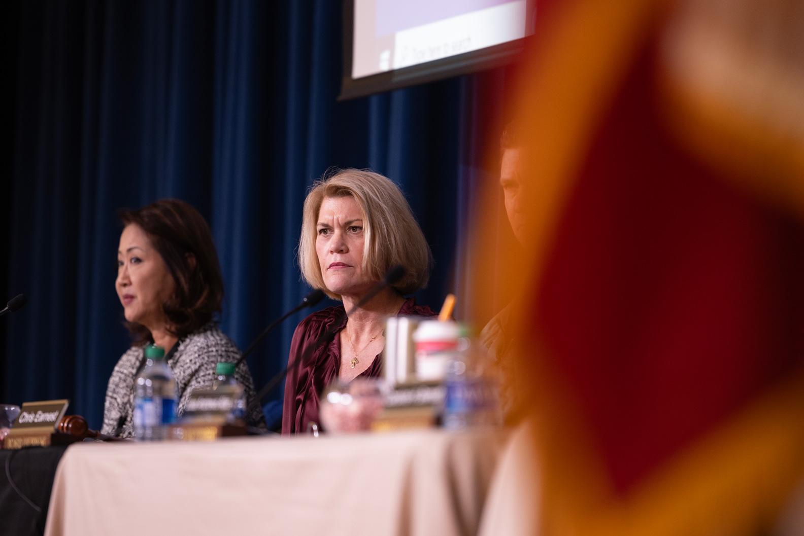 Spring Branch Independent School District Superintendent Jennifer Blaine listens to speakers during a school board meeting Dec. 11, 2023, in Houston.