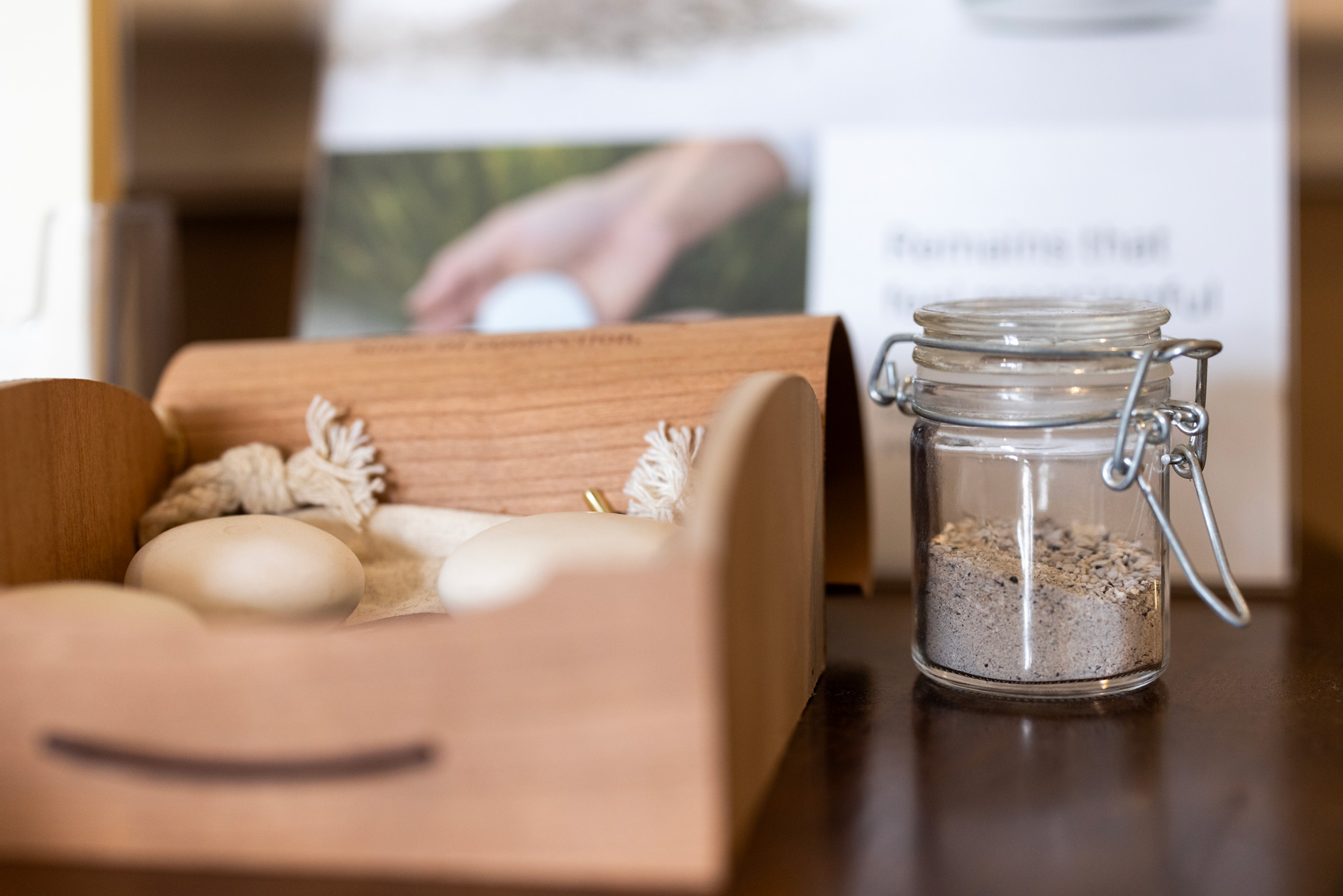 Ashes placed in a glass jar on display at Morales Funeral Home,
