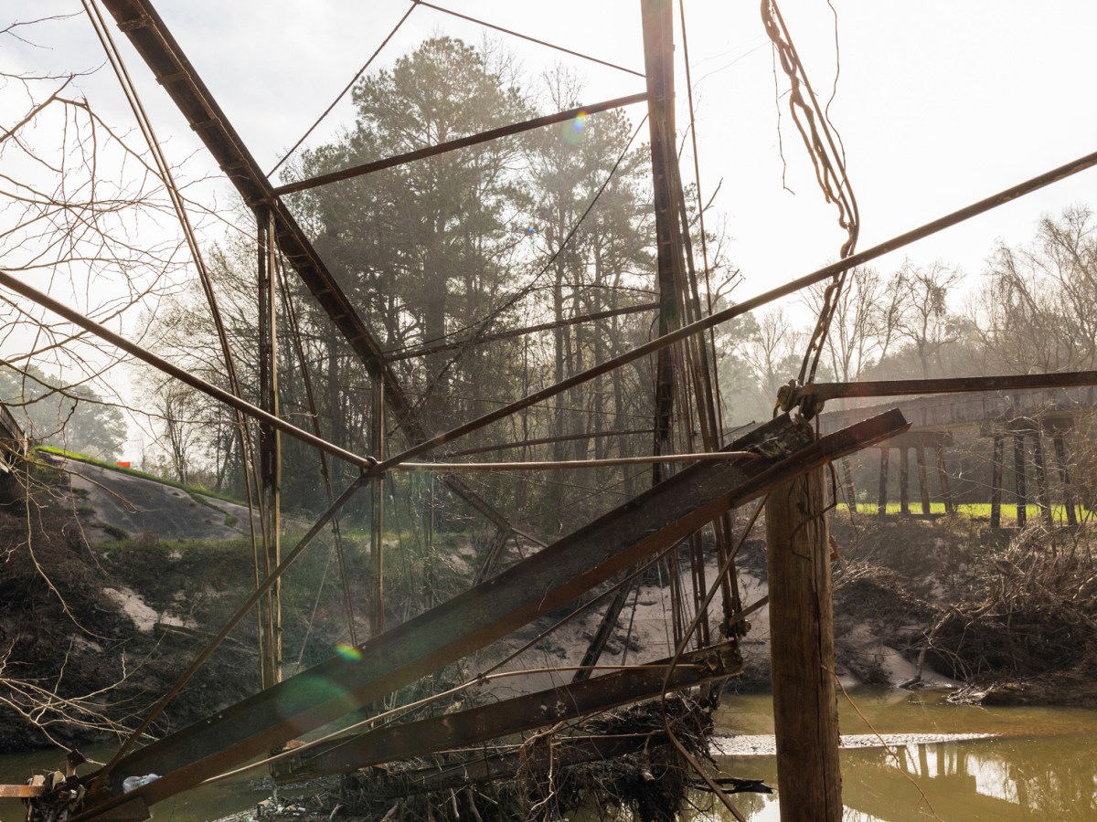 Metal truss bridge known as the Bonnie and Clyde Bridge in Conroe, Tuesday, Feb. 20, 2024. Montgomery County plans to relocate the bridge.