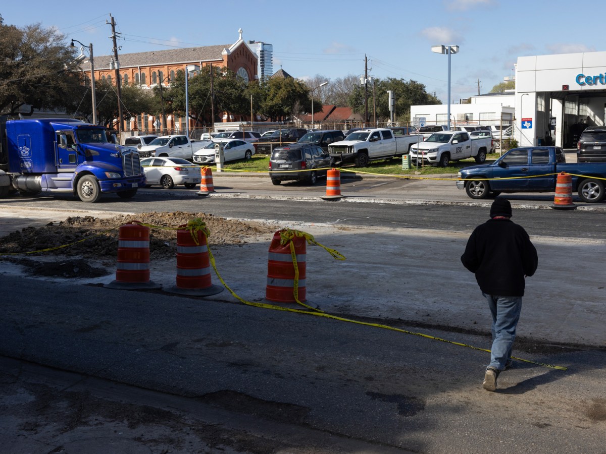 Construction on Houston Avenue after a bike lane removal project hit a water line, Wednesday, Feb. 21, 2024, in Houston.