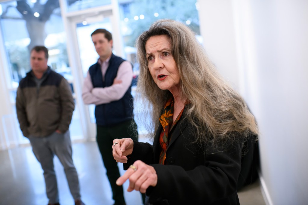 Daphne Scarbrough addresses the Montrose Management District board members Thursday, Feb. 29, 2024, in Houston.