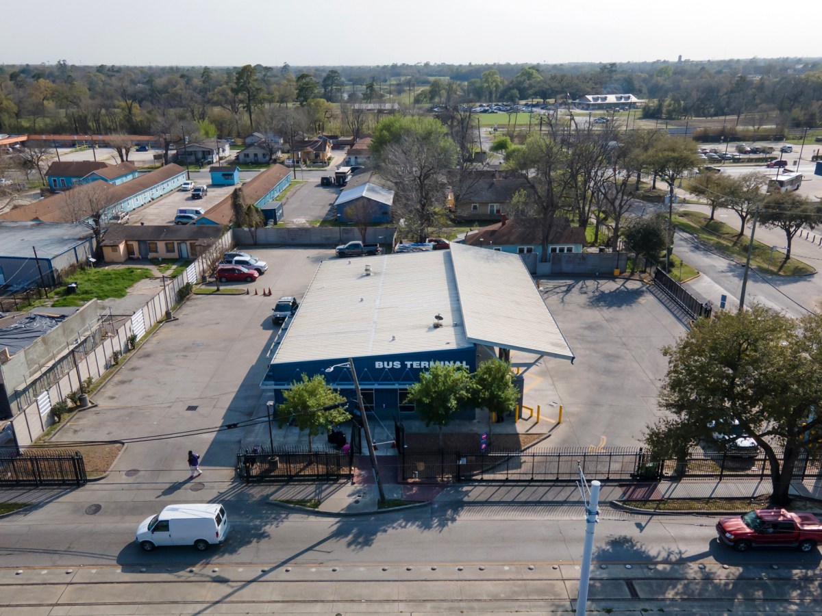 An overhead view of the Greyhound bus terminal Friday, March 1, 2024, in Houston.