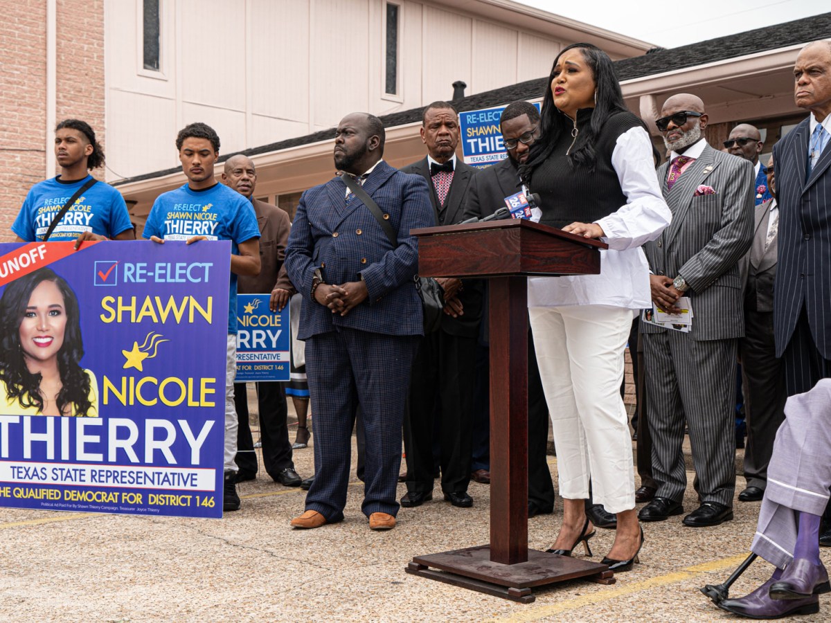 State Representative Shawn Thierry addresses her re-election campaign and alleges misinformation has been given to voters during a press conference at Mt. Hebron Baptist Church, Tuesday, May 7, 2024, in Houston.