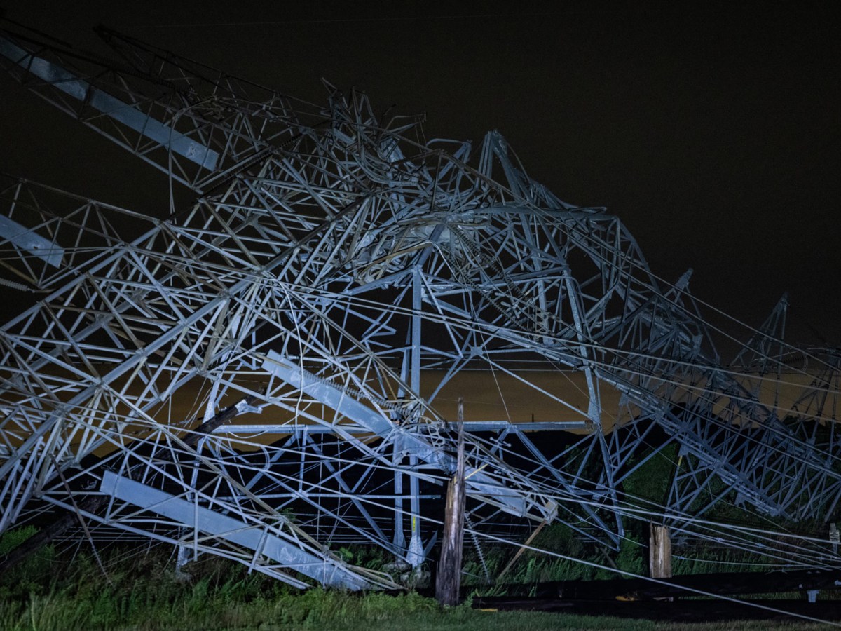 Thursday evening storms smashed several transmission power lines near Highway 99 on May 16, 2024, in Cypress.