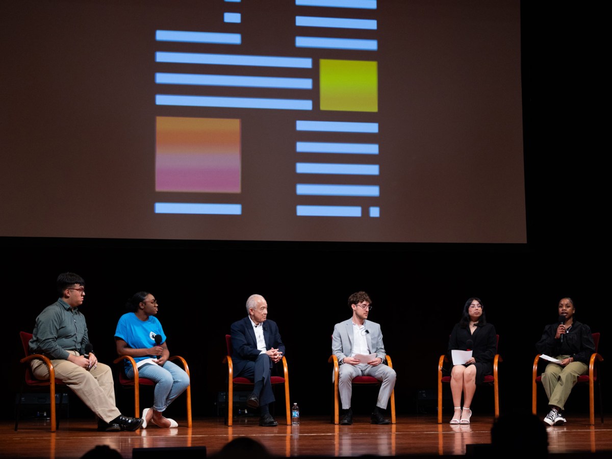 A panel of high school students from the Houston area. Reporter in the center leads the conversation.