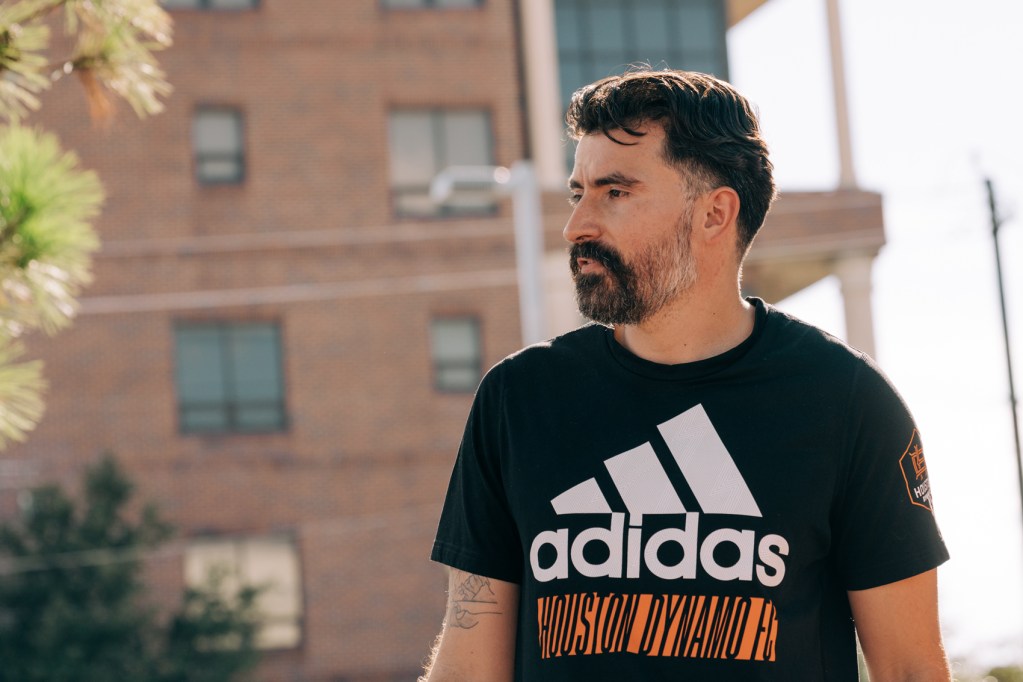 Juan Vega, a Houstonian who had to quit his job with the Dynamo because his status changed through the DACA program, watches soccer games on Saturday, Sept. 30, 2023, in Houston.