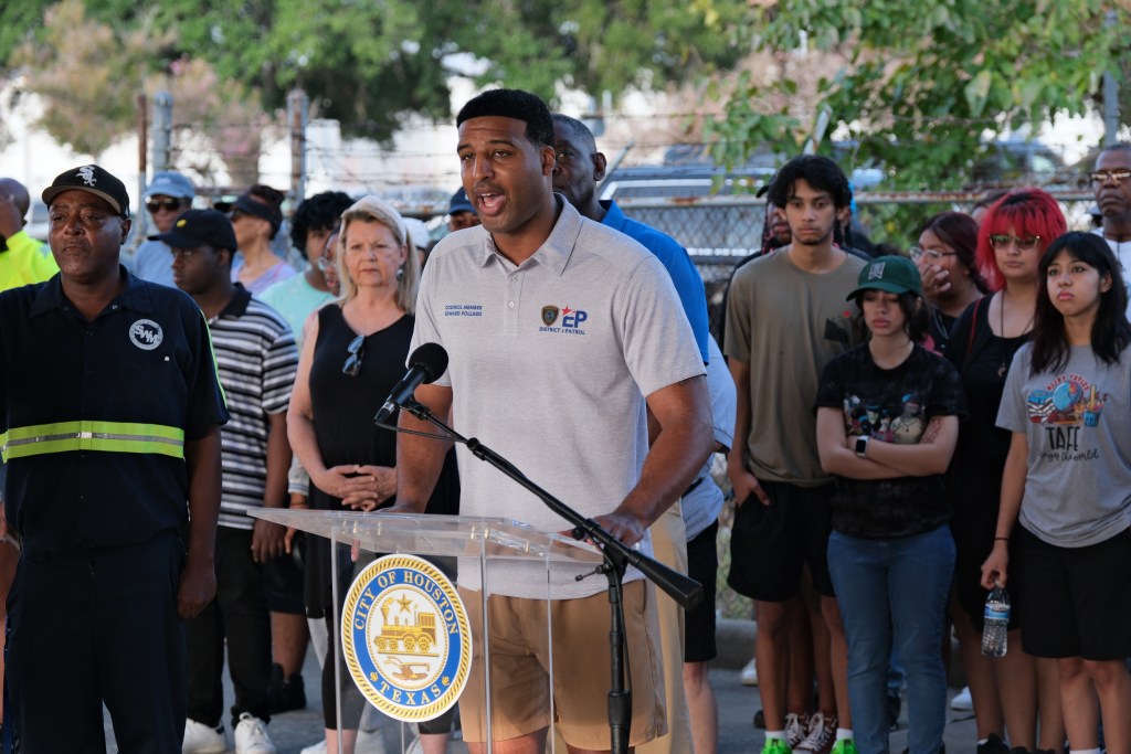 Edward Pollard, District J Councilman, addresses the media about the cleanup of the area in southwest Houston.