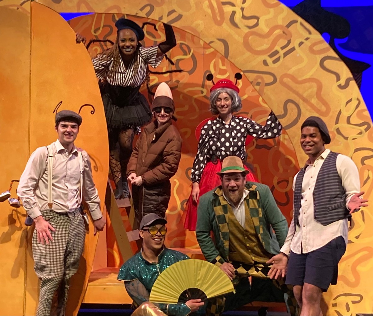 Group photo of actors in costumes for "James and the Giant Peach" in Houston.