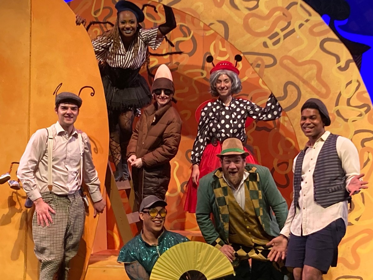 Group photo of actors in costumes for "James and the Giant Peach" in Houston.