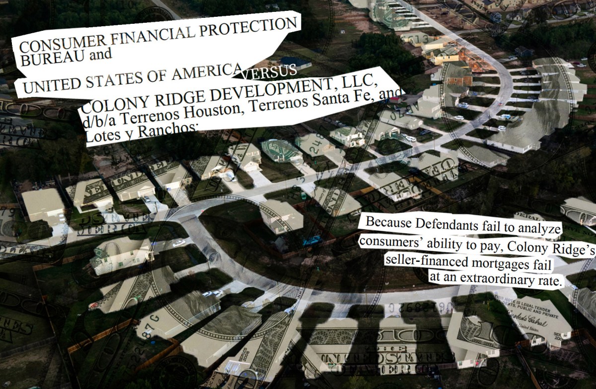Illustration of Colony Ridge and the federal lawsuit against the developer.