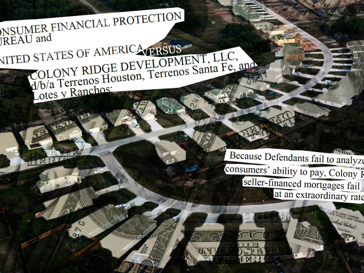 Illustration of Colony Ridge and the federal lawsuit against the developer.