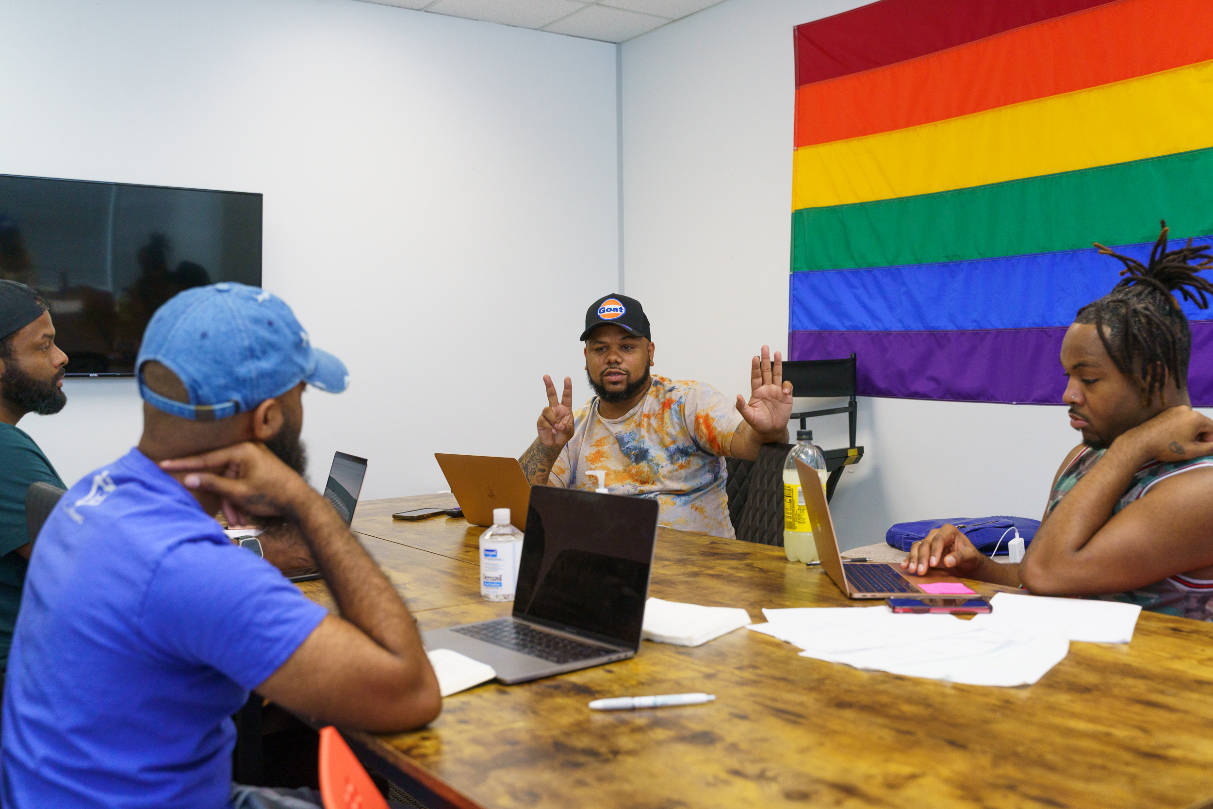 Ian Haddock leads a meeting about Normal Anomaly Initiative’s program for Project Liberate