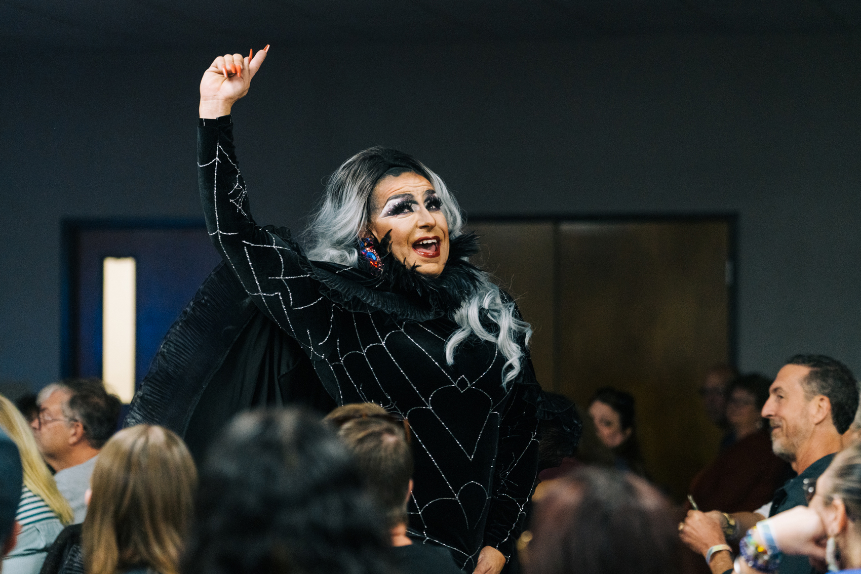 Drag queen Kiki Dion Van Wales performs at the after party, “Wicked with the Queens,” at First Christian Church 